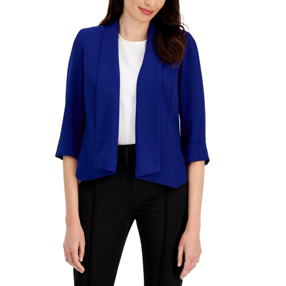 KASPER Open-Front Soft Blazer with Cuffed Sleeves Sz 14 In Royal Blue NWT - Picture 1 of 6